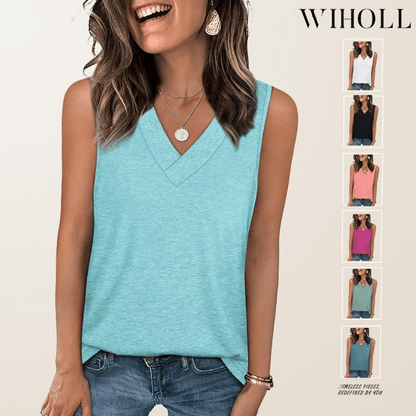 ✨Dámské bez rukávů V-Neck Zeštíhlující Loose Fit příležitostné Tank Top