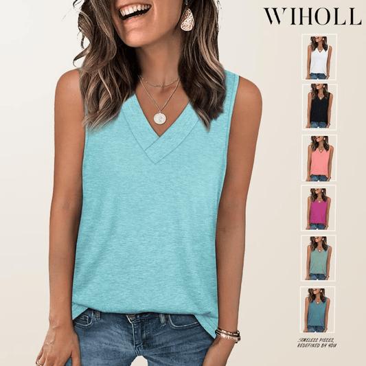 ✨Dámské bez rukávů V-Neck Zeštíhlující Loose Fit příležitostné Tank Top