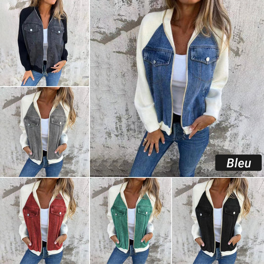 💖Nová módní dámská kreativní džínová bunda Splicing Jacket