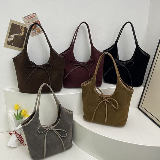 🎀 Dámská semišová retro taška Retro Suede Tote Bag s uzlovými ozdobami