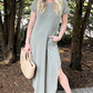 💖Dámské ležérní volné krátké rukávy Pocket Split Maxi šaty