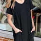 💖Dámské ležérní volné krátké rukávy Pocket Split Maxi šaty