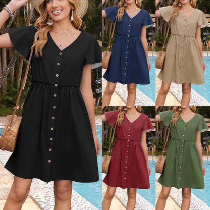 💖Dámské boho šaty s výstřihem do V a volánkovými krátkými rukávy
