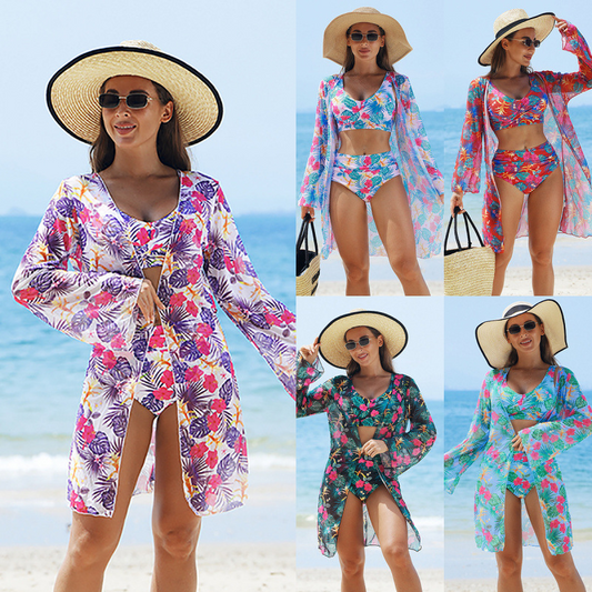 🌼Dámské módní vícebarevné plavky s potiskem, 3 kusy👙