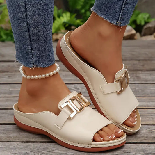 🏖️Artificial Leather Open Toe Slippers👡