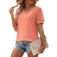 💖Dámské ležérní jednobarevné V-Neck krátký rukáv Top