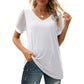 💖Dámské ležérní jednobarevné V-Neck krátký rukáv Top