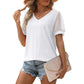 💖Dámské ležérní jednobarevné V-Neck krátký rukáv Top