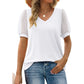 💖Dámské ležérní jednobarevné V-Neck krátký rukáv Top