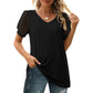 💖Dámské ležérní jednobarevné V-Neck krátký rukáv Top