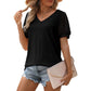 💖Dámské ležérní jednobarevné V-Neck krátký rukáv Top