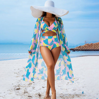 🏖️🌸Costum de baie sexy din trei piese pentru femei cu imprimeu floral👙