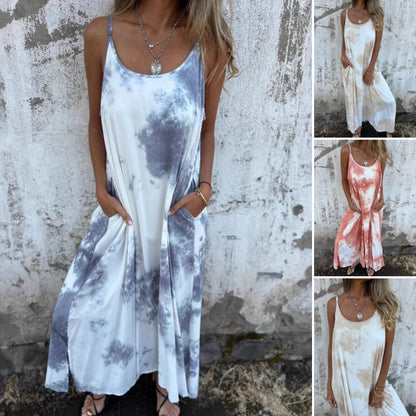 ✨Dámské Tie Dye Gradient barva tištěné špagety popruh šaty