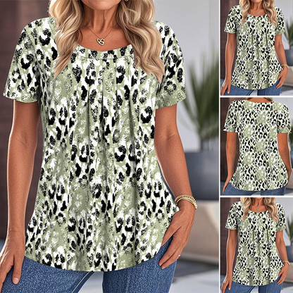 👚Dámské ležérní tištěné kolo krku krátký rukáv Top🌸