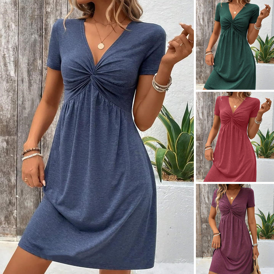 【S-2XL】💖Dámské šaty s krátkým rukávem a výstřihem do V