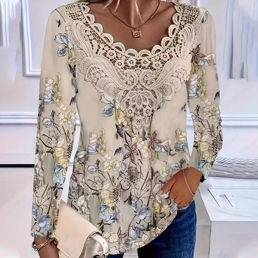 🌸Dámská krajkou zdobená elegantní halenka s dlouhým rukávem