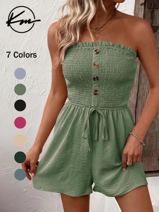 💕Dámské plisované body bez ramínek se širokými nohavicemi