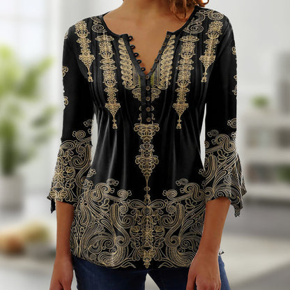🌺Halenka s rozšířenými rukávy a výstřihem s vintage potiskem👚