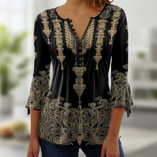 🌺Halenka s rozšířenými rukávy a výstřihem s vintage potiskem👚